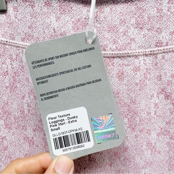 NWT GYMSHARK Compression Fit Fleur Texture Leggings Dusky Pink Marl - Picture 6 of 10